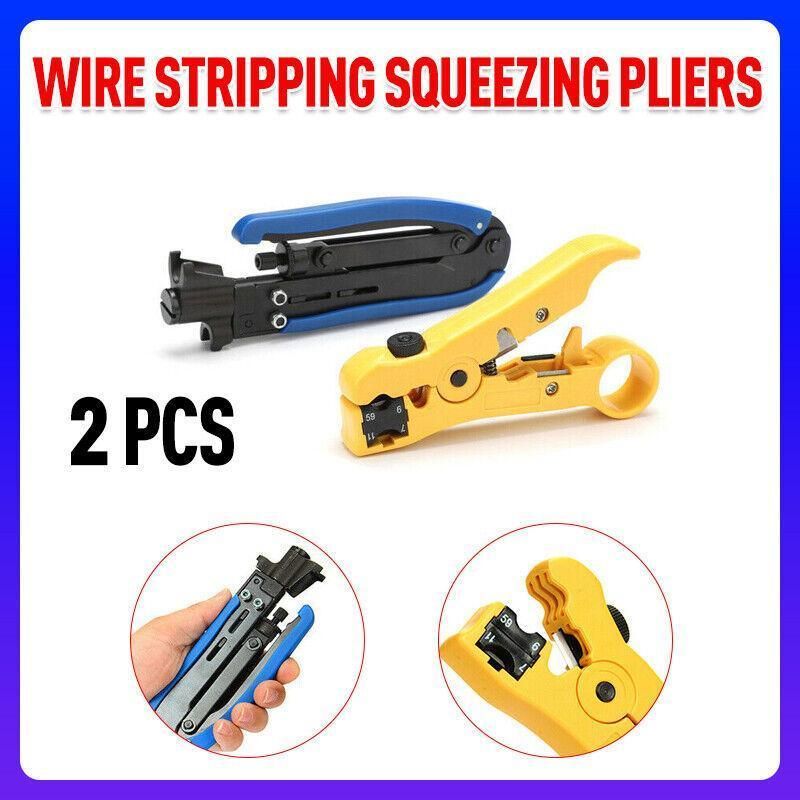 2pcs Coaxial Cable Crimper and Wire Stripper Tool Kit for RG6 RG59 RG11 F Type