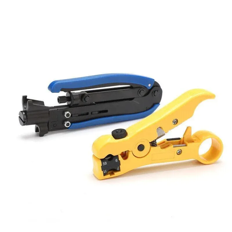 2pcs Coaxial Cable Crimper and Wire Stripper Tool Kit for RG6 RG59 RG11 F Type view 3