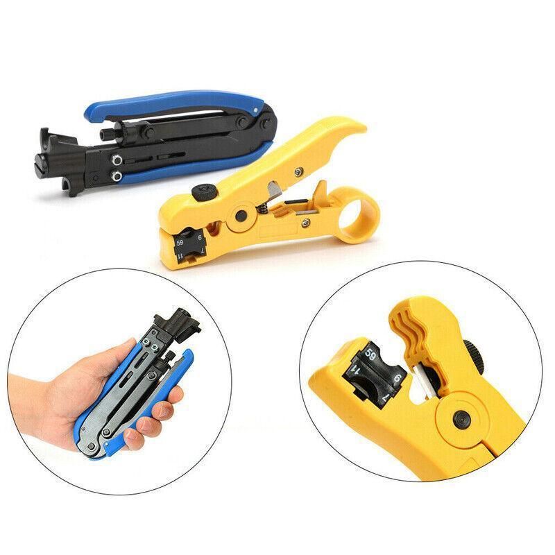 2pcs Coaxial Cable Crimper and Wire Stripper Tool Kit for RG6 RG59 RG11 F Type view 8