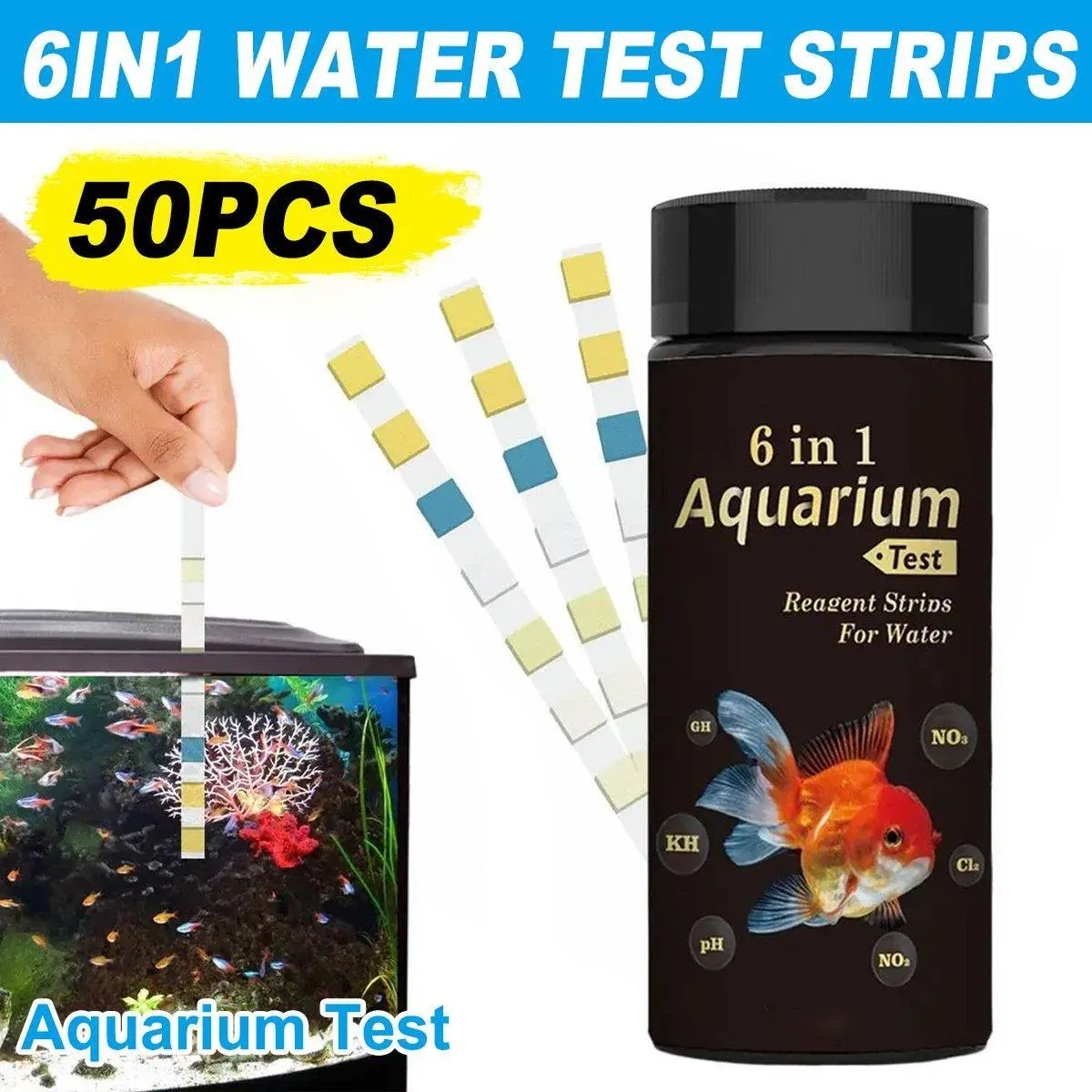 50pcs 6in1 Water Quality Test Strip for Fish Tank Aquarium Pool Accurate Testing — image 1