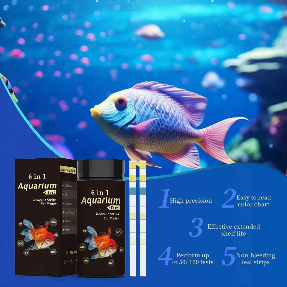 50pcs 6in1 Water Quality Test Strip for Fish Tank Aquarium Pool Accurate Testing view 10