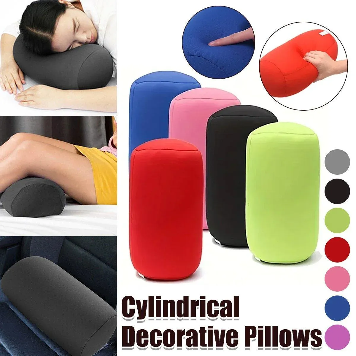 Solid Color Cylindrical Foam Particle Pillow Multi-Functional Neck Waist view 2