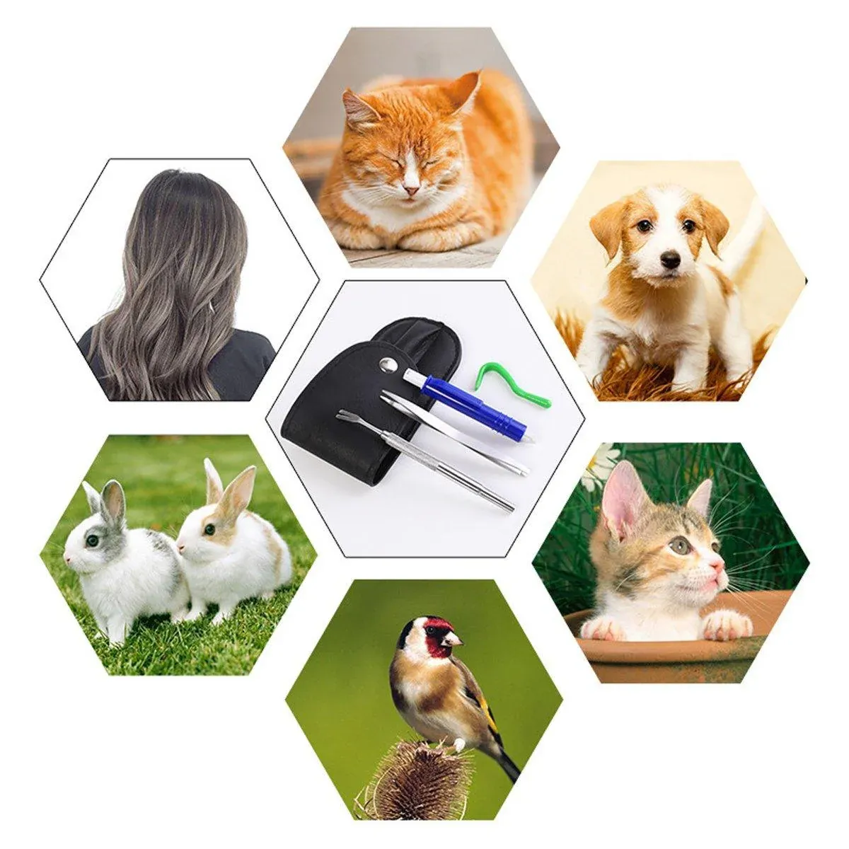 5PCS Pet Flea Tick Removal Tool Set Dog Cat Lice Fork Tweezers Kit Silver Hook view 6