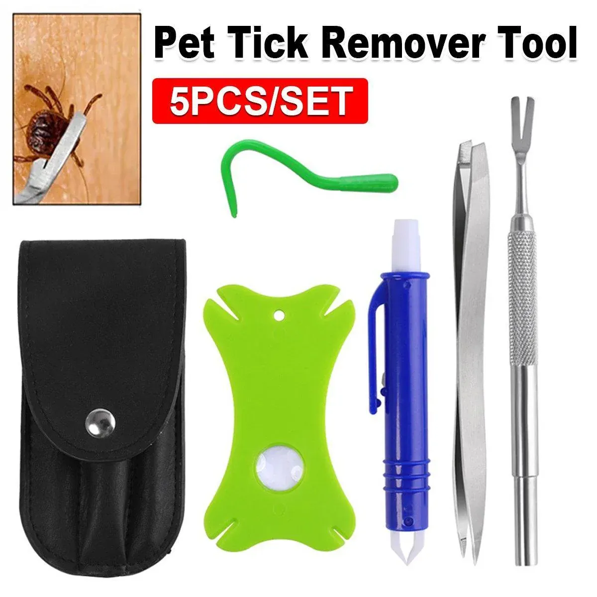 5PCS Pet Flea Tick Removal Tool Set Dog Cat Lice Fork Tweezers Kit Silver Hook view 13