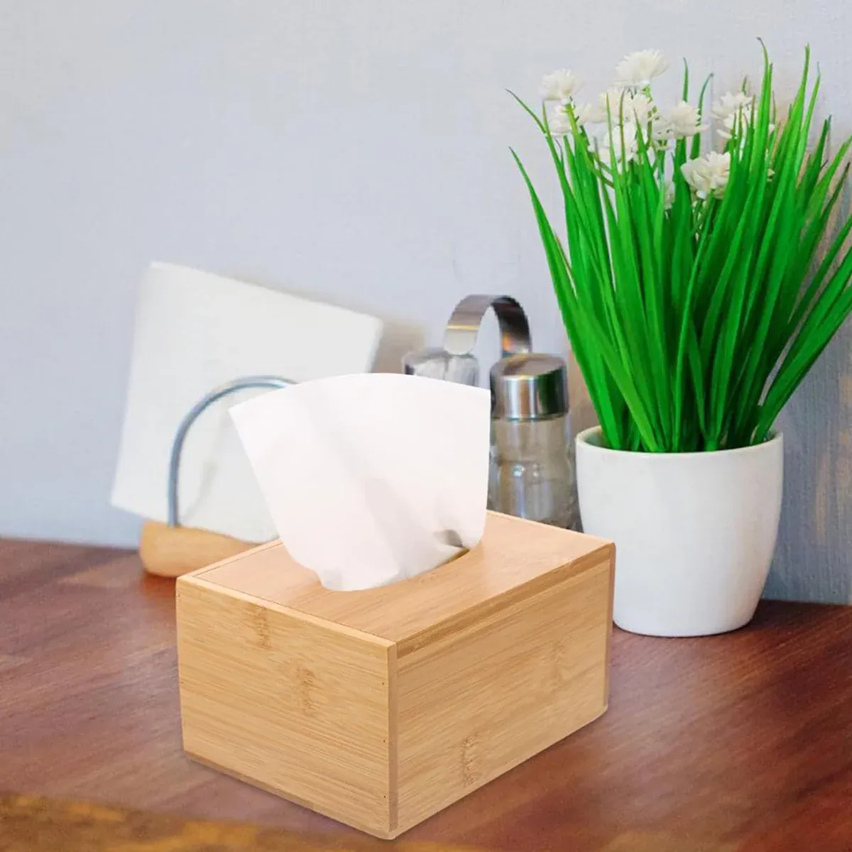 Bamboo Tissue Box Wooden Cover Dispenser Holder Storage Case for Home and Office view 5