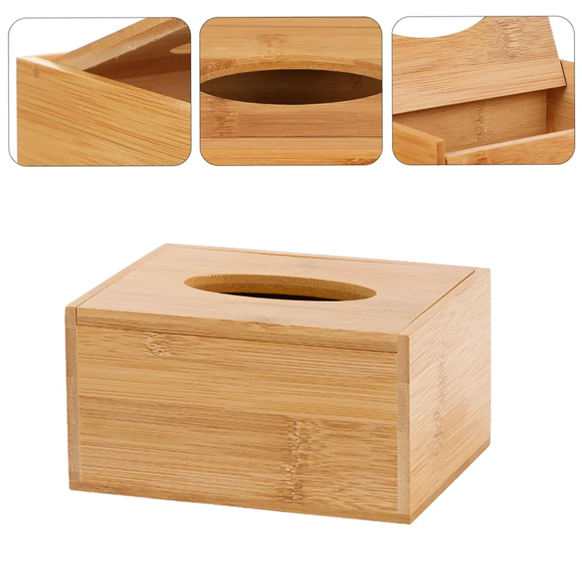 Bamboo Tissue Box Wooden Cover Dispenser Holder Storage Case for Home and Office view 8