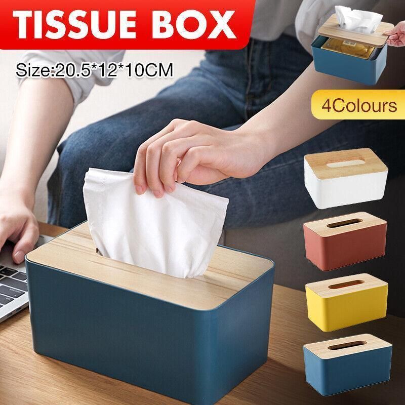 Wooden Lid Tissue Storage Box Dispenser for Napkins Desk Paper Holder view 2