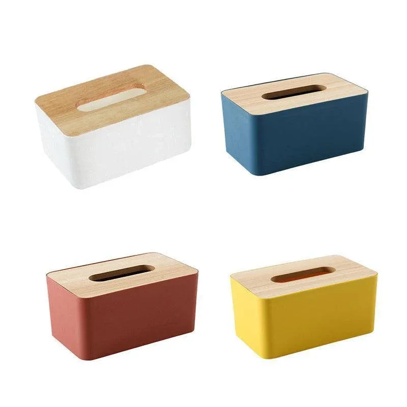 Wooden Lid Tissue Storage Box Dispenser for Napkins Desk Paper Holder view 3