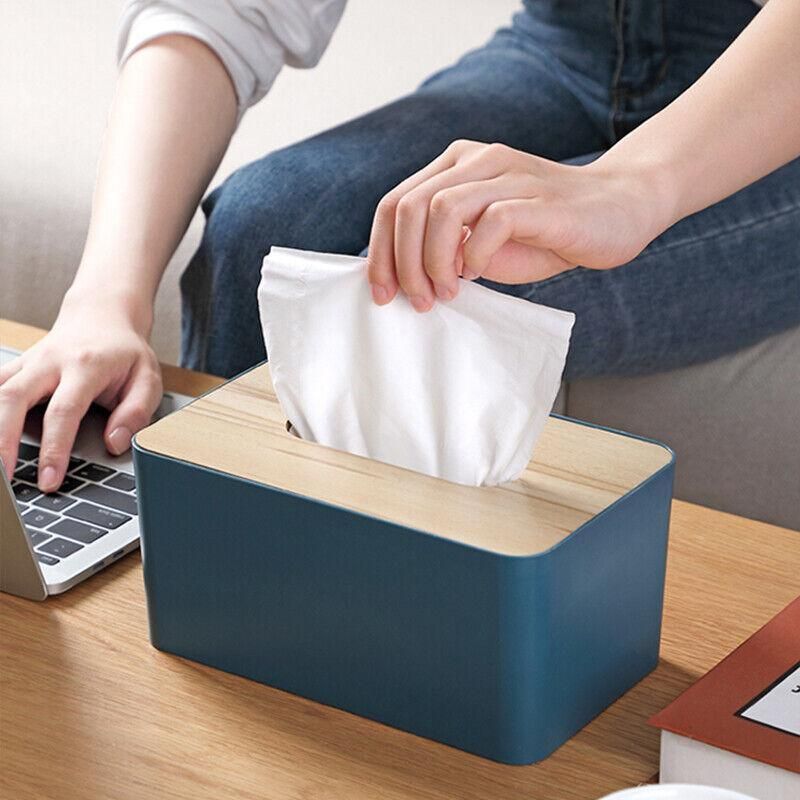 Wooden Lid Tissue Storage Box Dispenser for Napkins Desk Paper Holder view 7