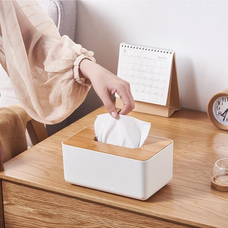 Wooden Lid Tissue Storage Box Dispenser for Napkins Desk Paper Holder view 9