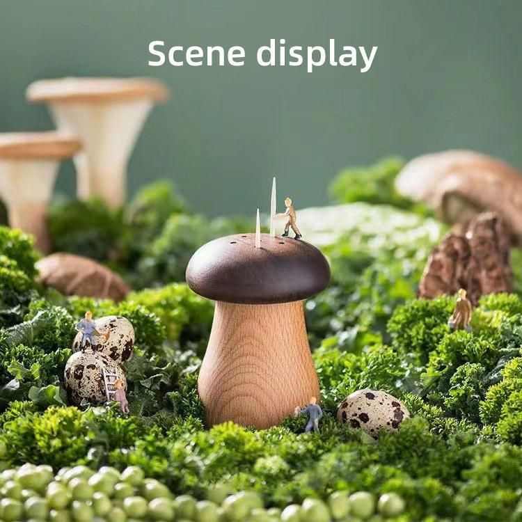 Solid Wood Toothpick Holder Black Walnut Beech Cute Mushroom Toothpick Box view 7