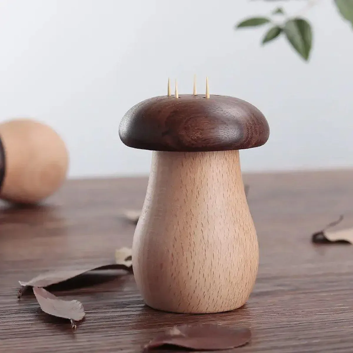 Solid Wood Toothpick Holder Black Walnut Beech Cute Mushroom Toothpick Box view 9