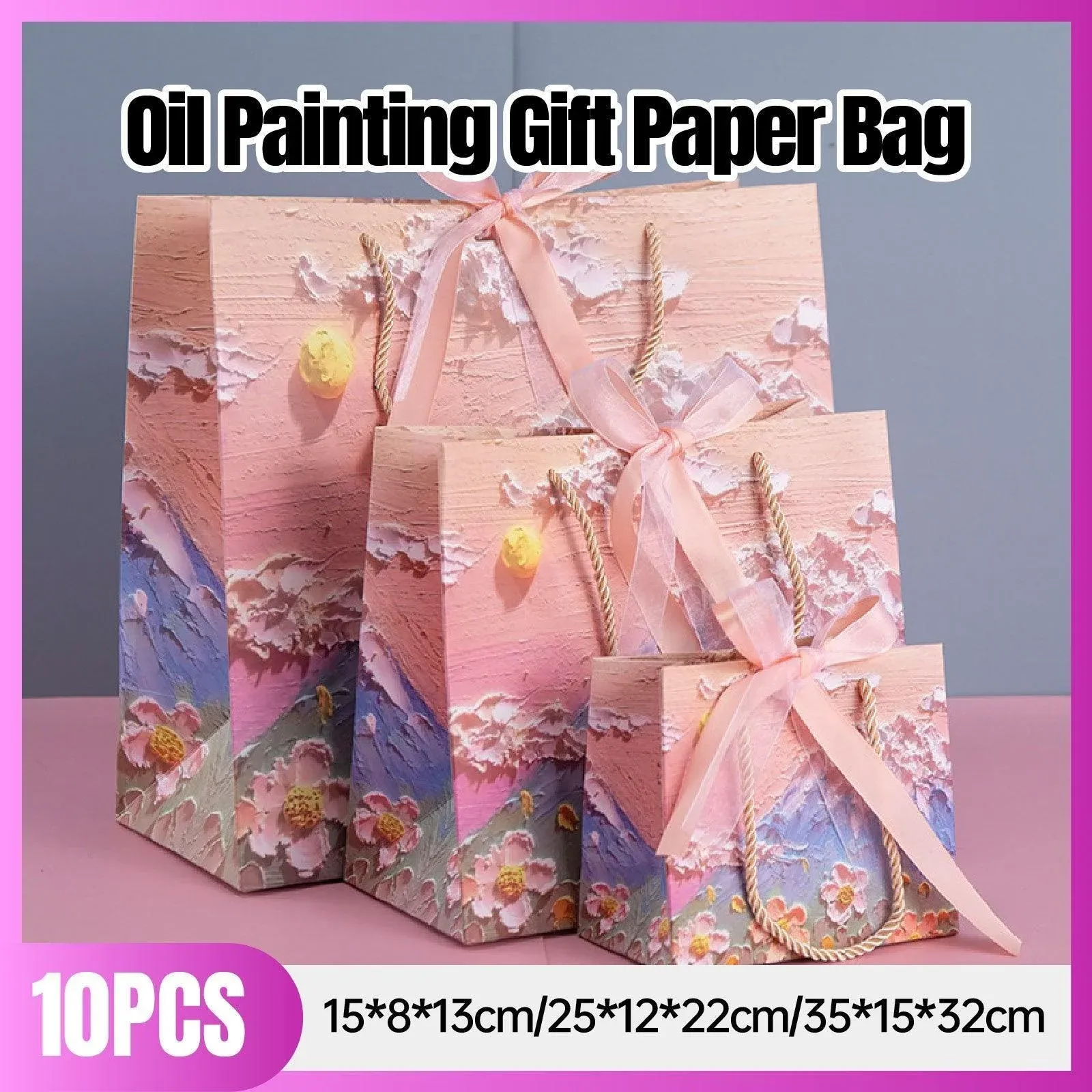 10pcs Oil Painting Gift Paper Bags for Birthday and Holiday Gift Packaging view 2