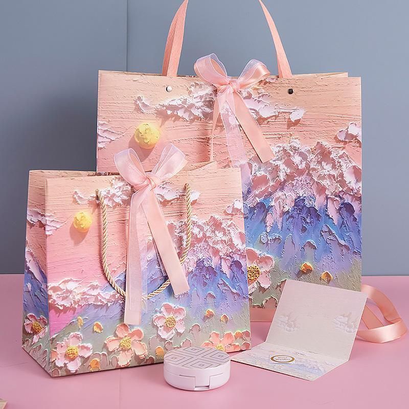 10pcs Oil Painting Gift Paper Bags for Birthday and Holiday Gift Packaging view 8