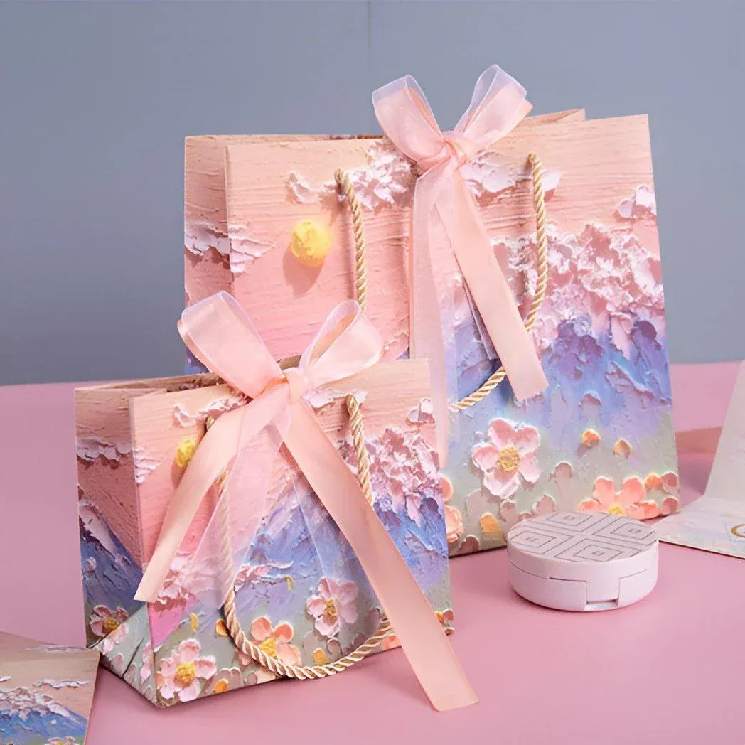 10pcs Oil Painting Gift Paper Bags for Birthday and Holiday Gift Packaging view 9