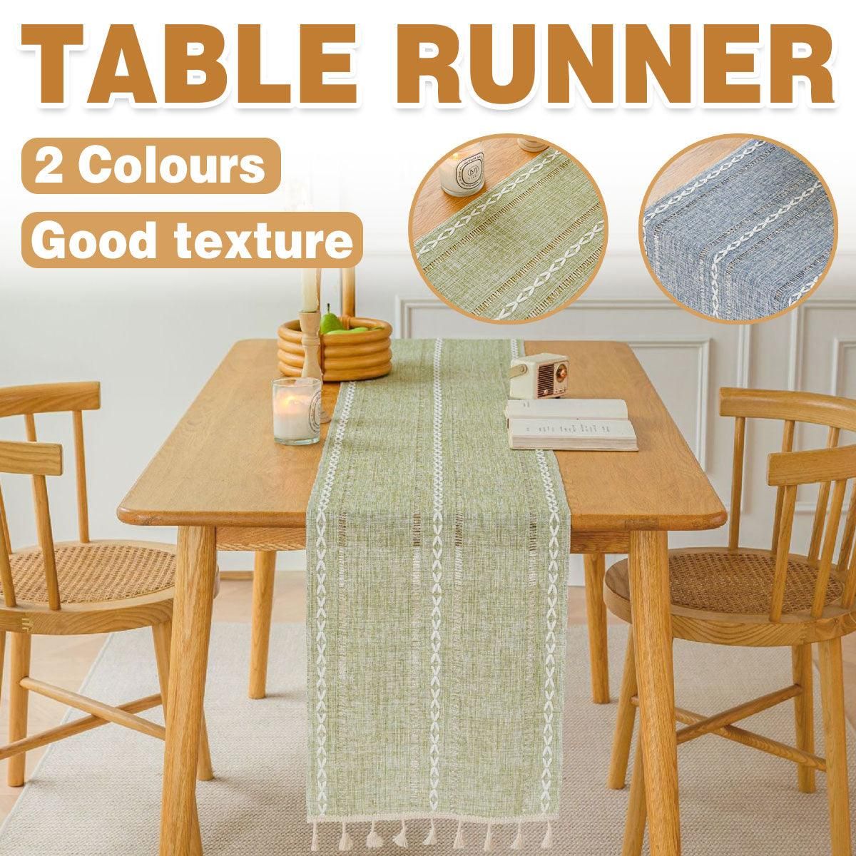 Solid Colour Woven Hollow Fringe Table Runner Home Dining Tablecloth view 2