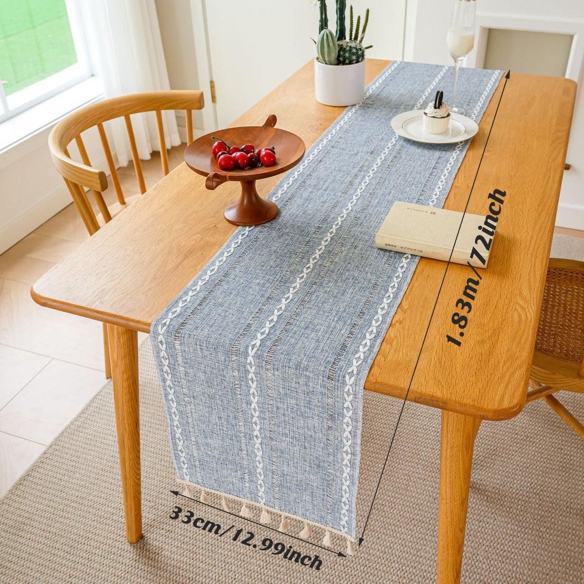 Solid Colour Woven Hollow Fringe Table Runner Home Dining Tablecloth view 5