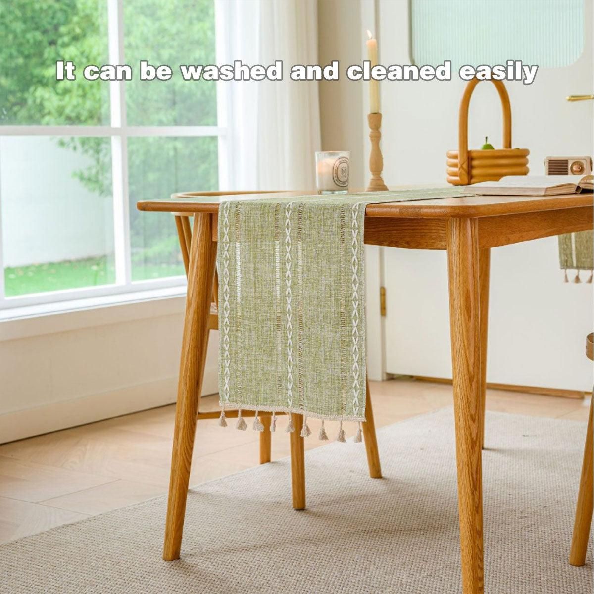 Solid Colour Woven Hollow Fringe Table Runner Home Dining Tablecloth view 7
