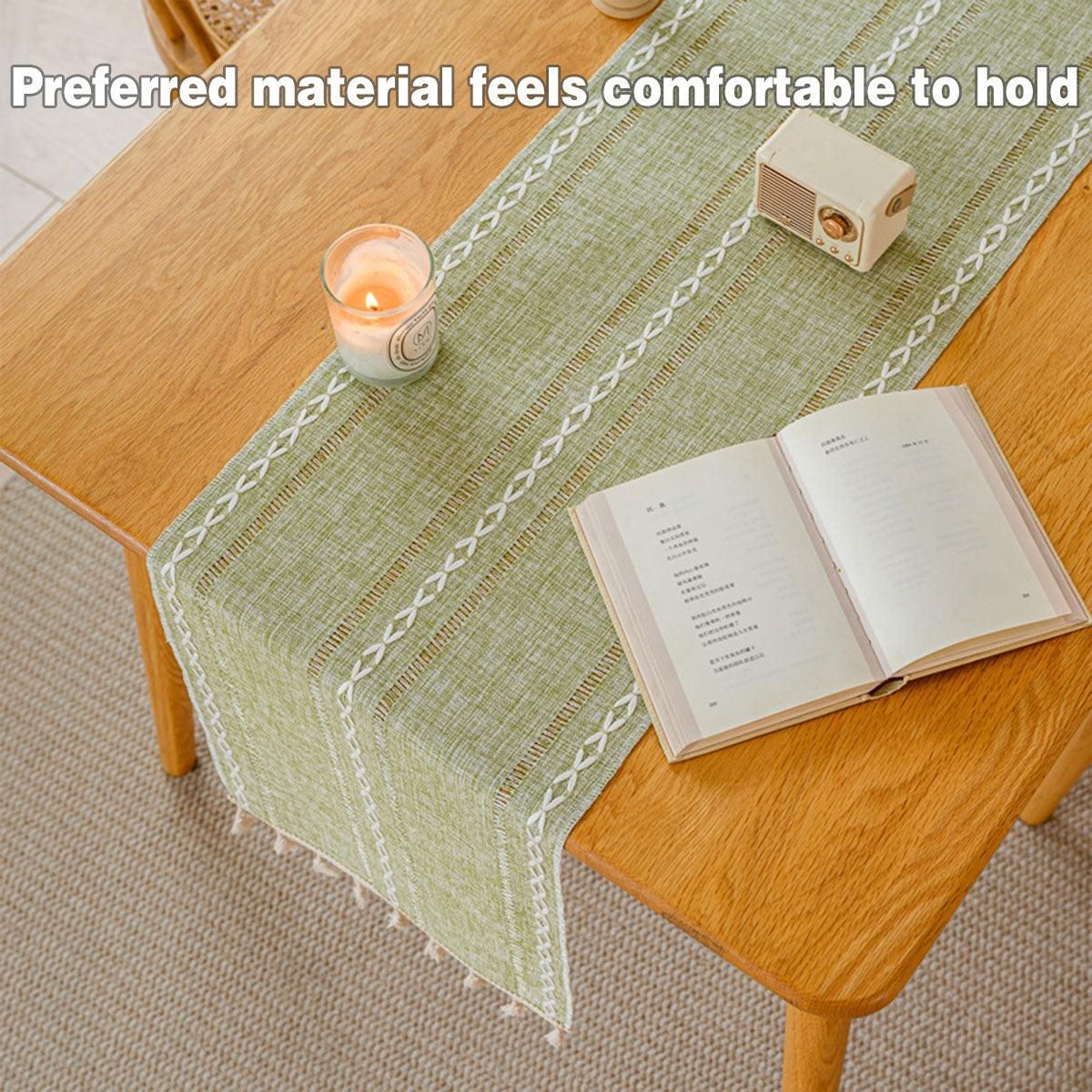 Solid Colour Woven Hollow Fringe Table Runner Home Dining Tablecloth view 9