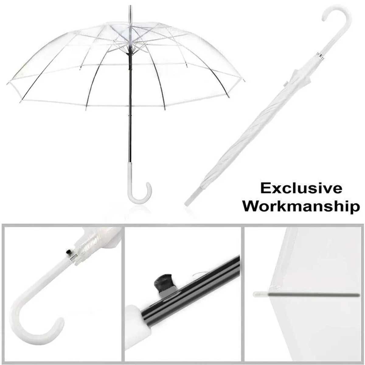 Clear Transparent Umbrella Long Handle Auto Open PVC Rain Parasol 71cm view 4