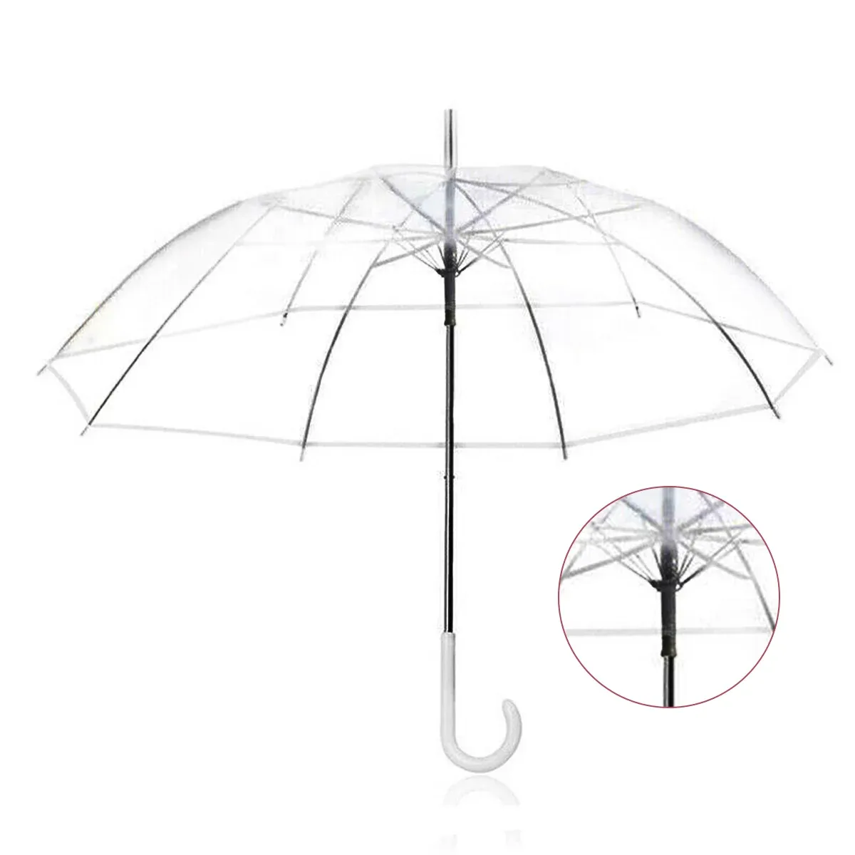 Clear Transparent Umbrella Long Handle Auto Open PVC Rain Parasol 71cm view 7