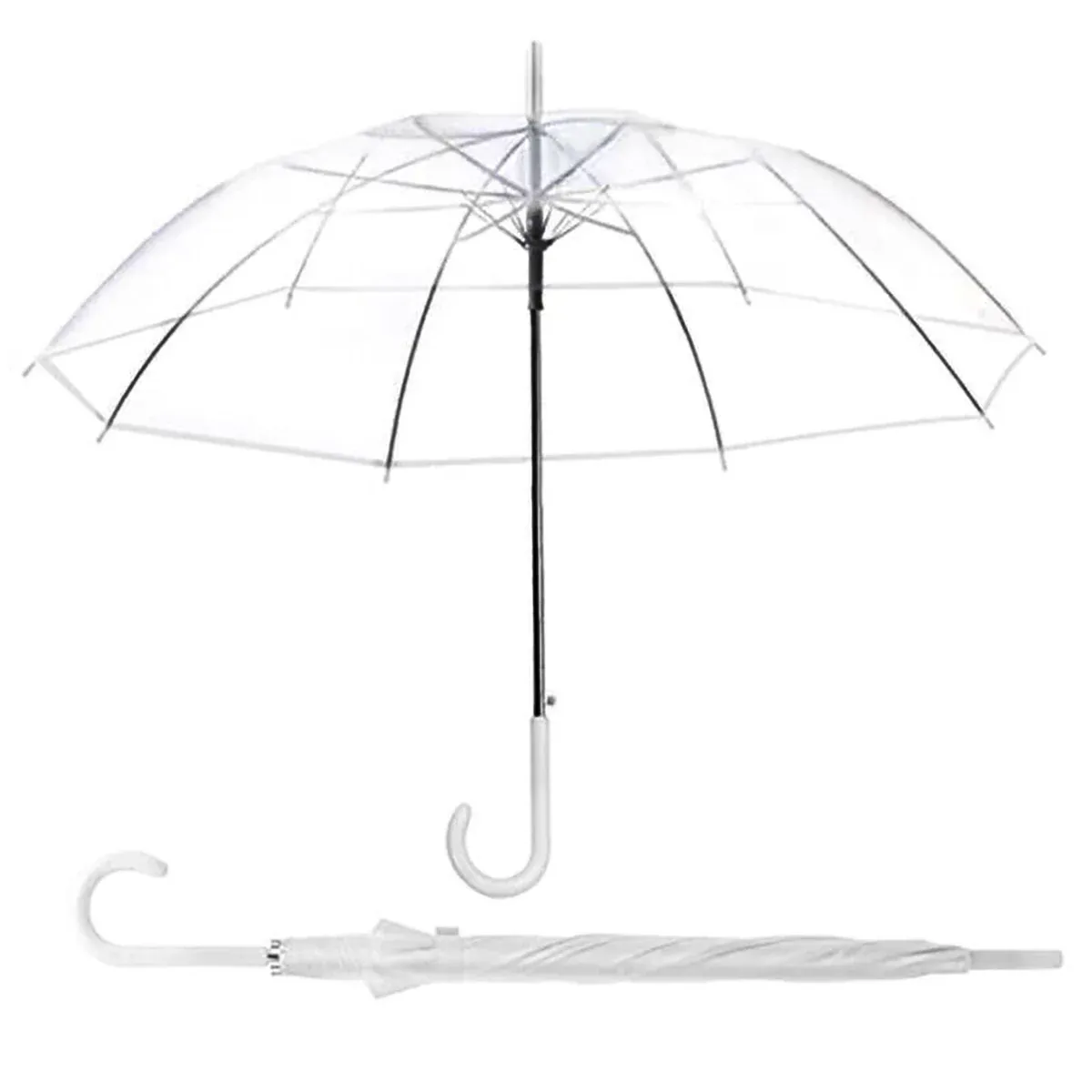 Clear Transparent Umbrella Long Handle Auto Open PVC Rain Parasol 71cm view 8