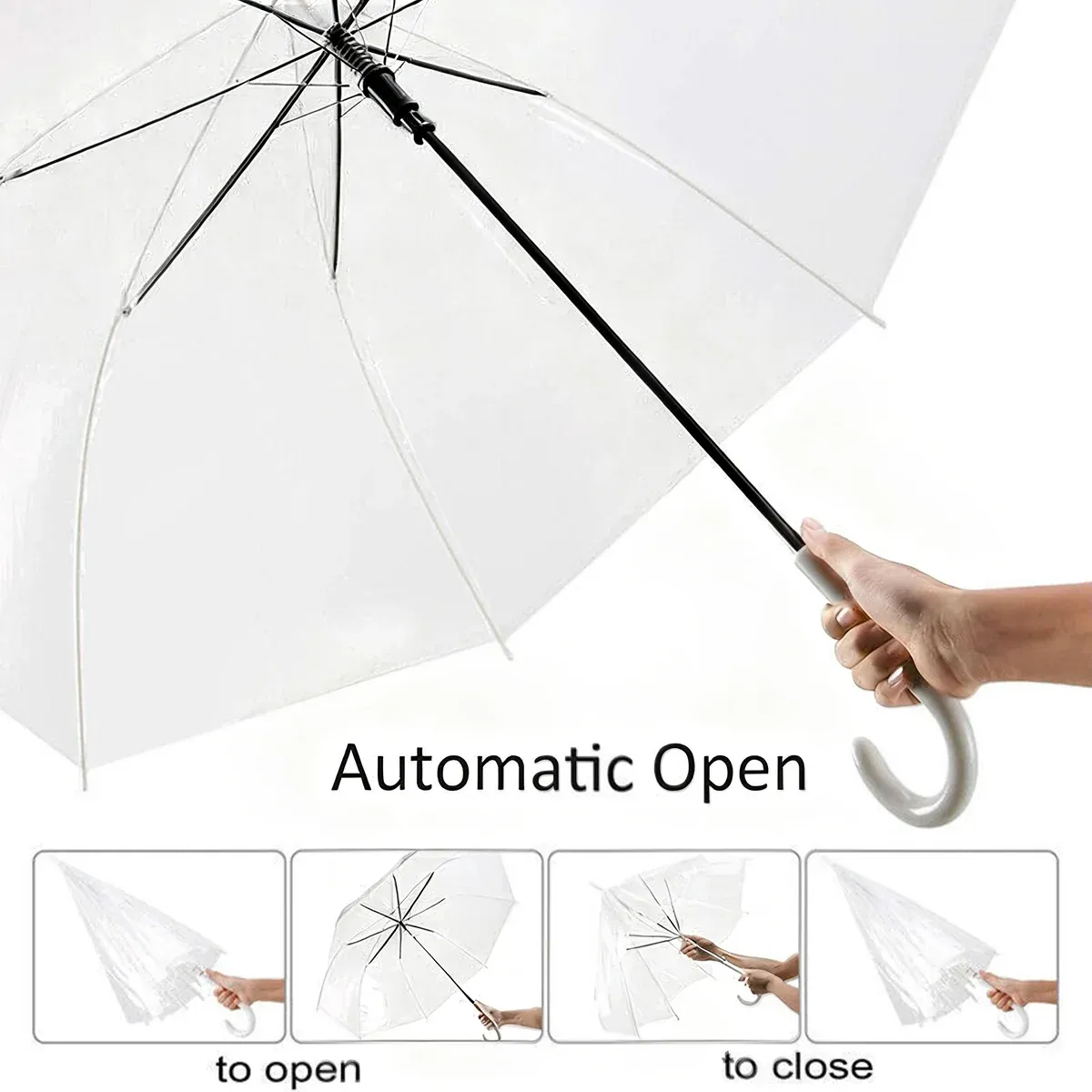 Clear Transparent Umbrella Long Handle Auto Open PVC Rain Parasol 71cm view 12