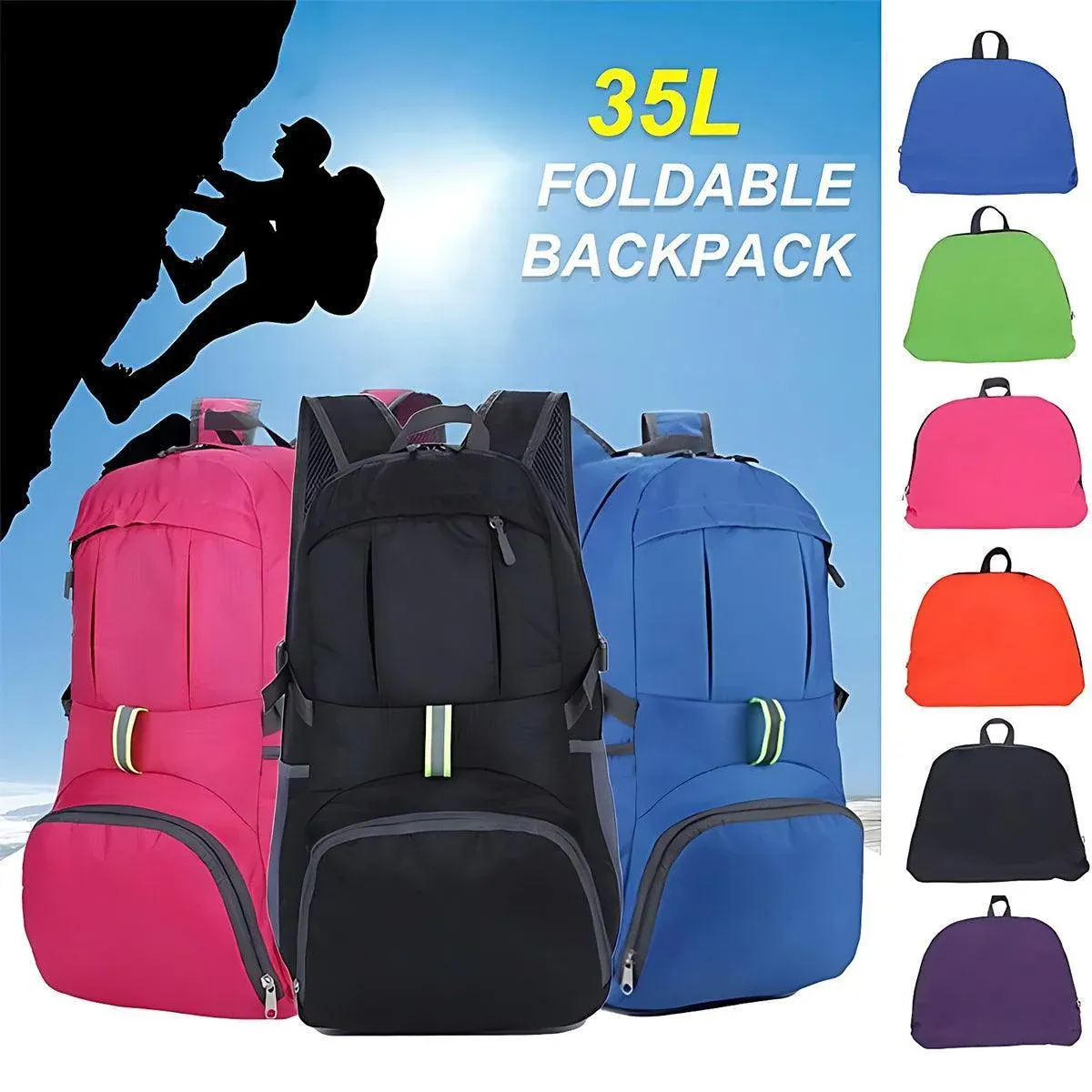 35L Light Foldable Outdoor Sports Backpack Camping Hiking Travel Bag - Rose Red view 2