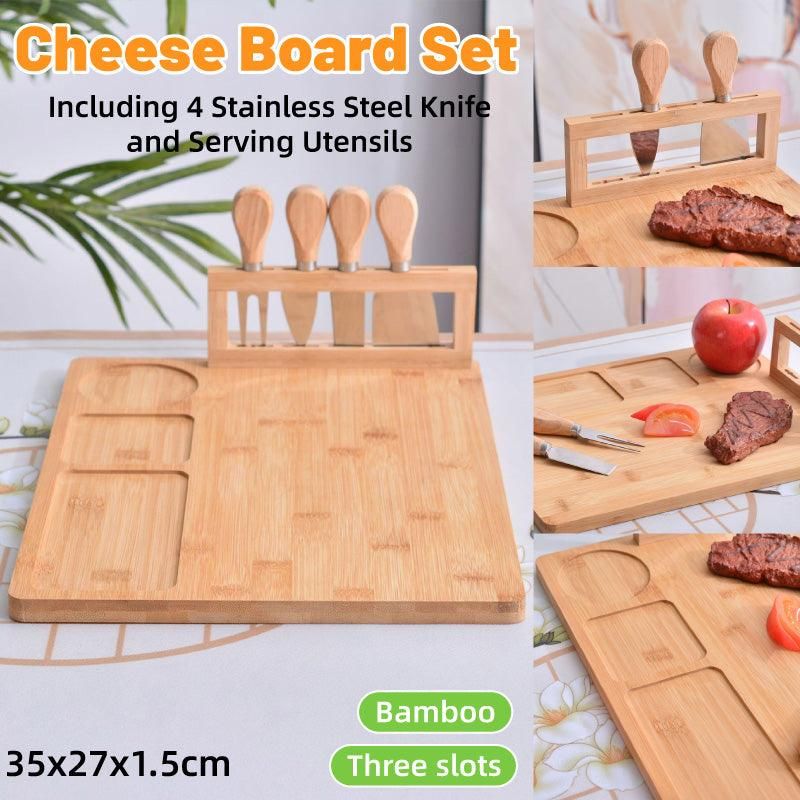 Bamboo Chopping Board Cheese Board Set with Knife Kitchen Charcuterie Serving