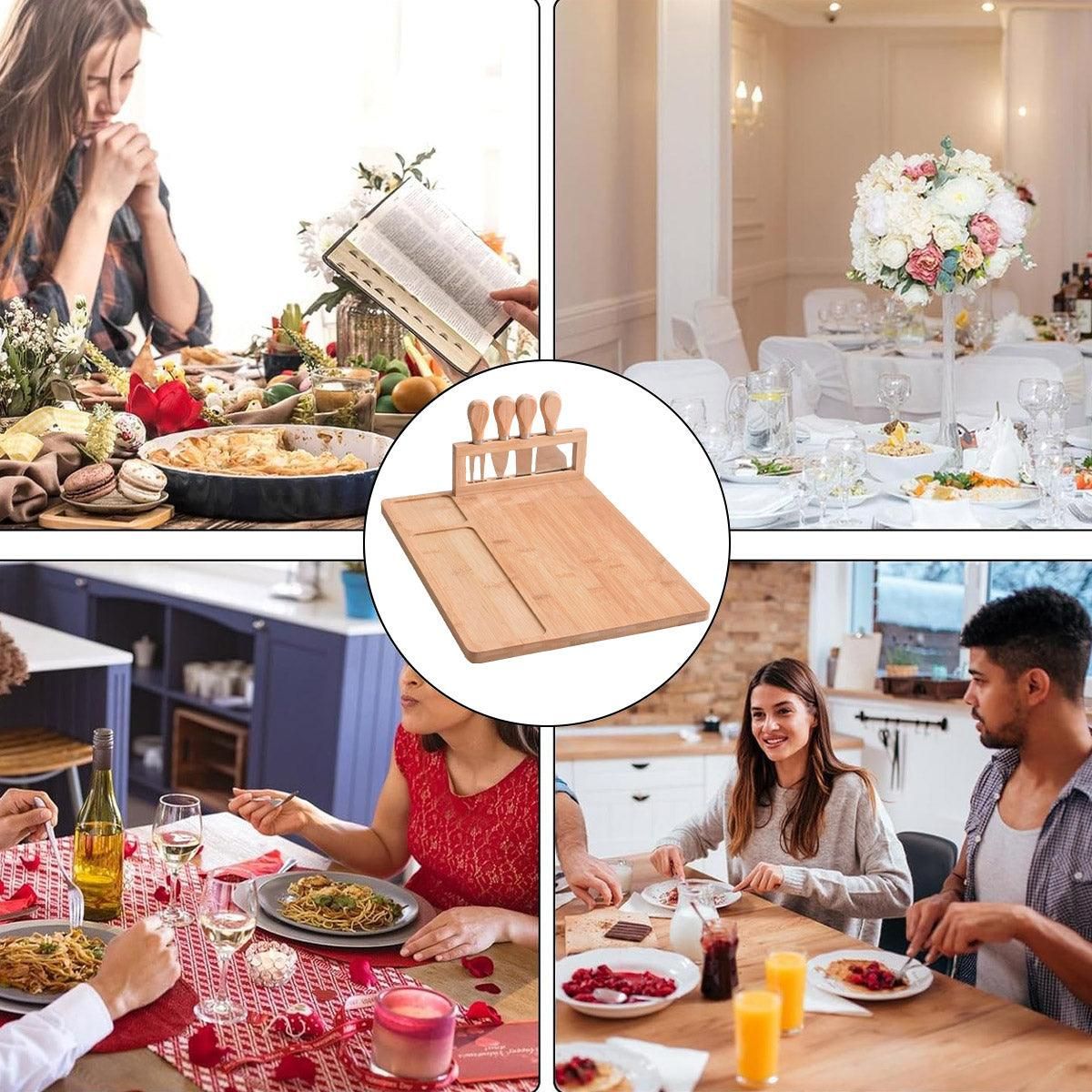 Bamboo Chopping Board Cheese Board Set with Knife Kitchen Charcuterie Serving view 4