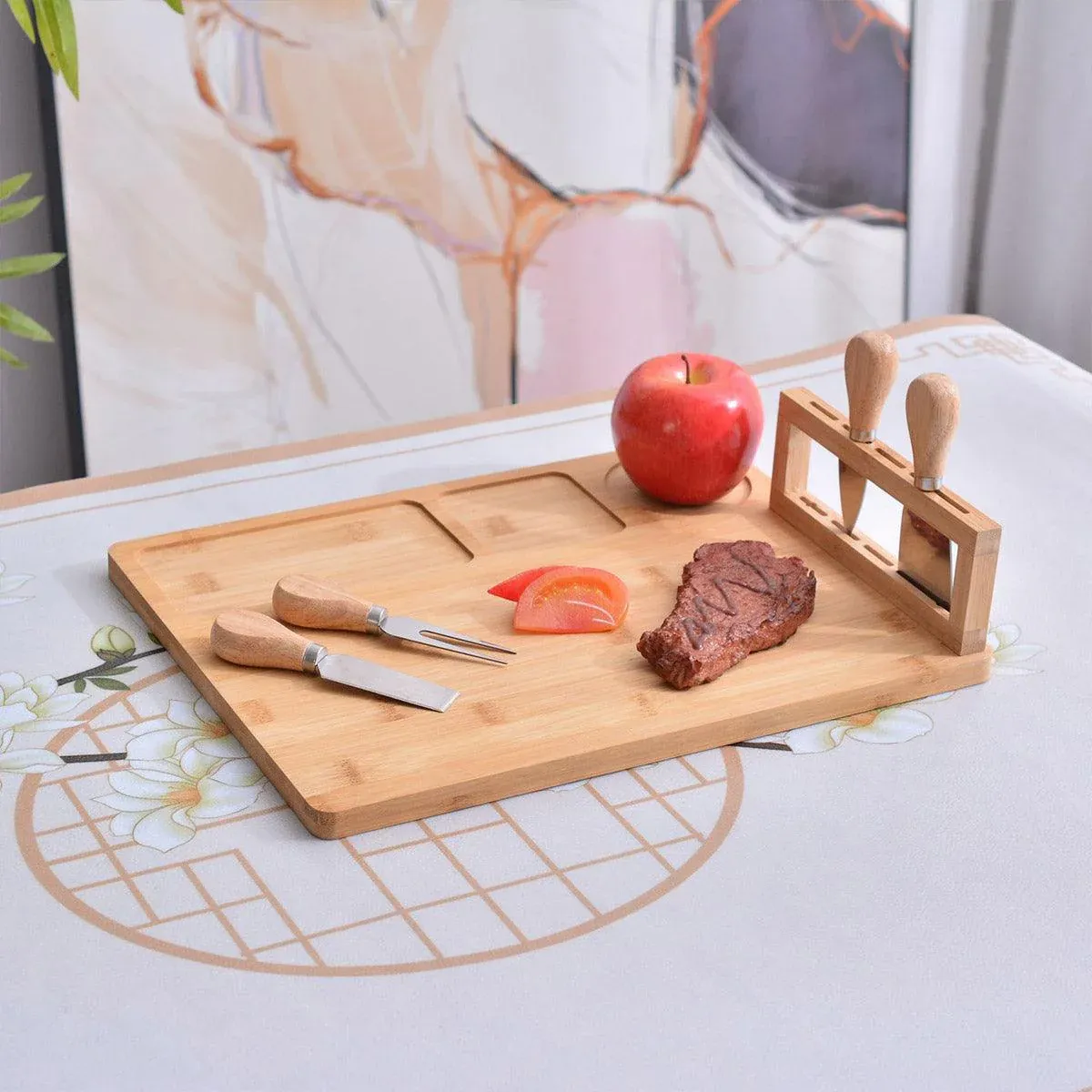 Bamboo Chopping Board Cheese Board Set with Knife Kitchen Charcuterie Serving view 5