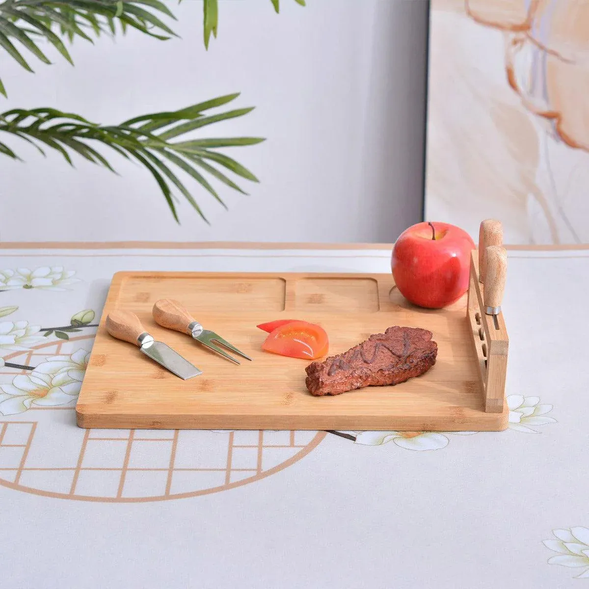 Bamboo Chopping Board Cheese Board Set with Knife Kitchen Charcuterie Serving view 9