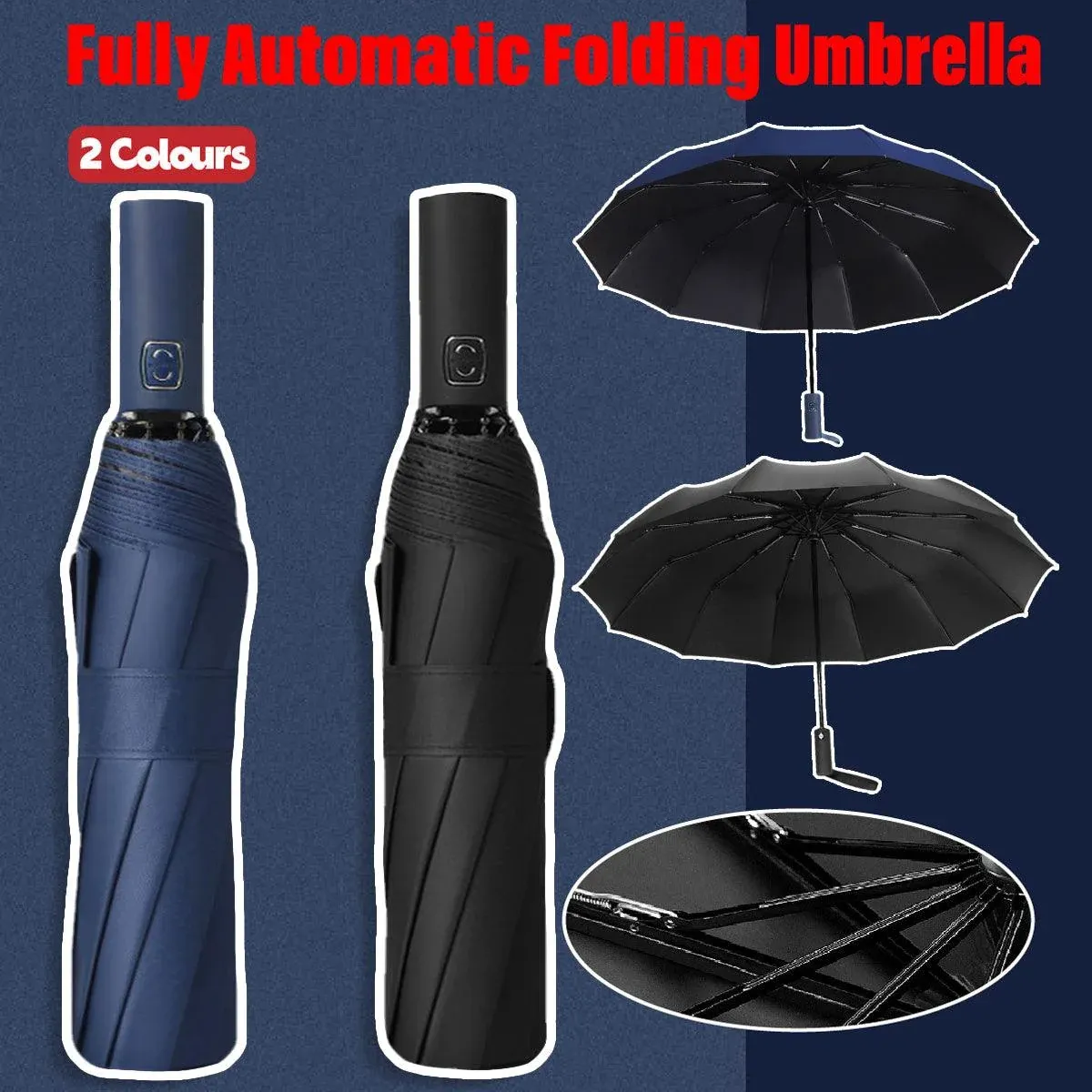 Automatic Folding Umbrella 12-Rib Large Windproof Sunshade for Men and Women view 2
