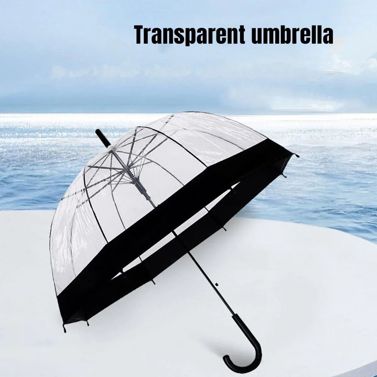 Clear Dome Umbrella Wedding Party Transparent Parasol Handle Waterproof Rain view 7
