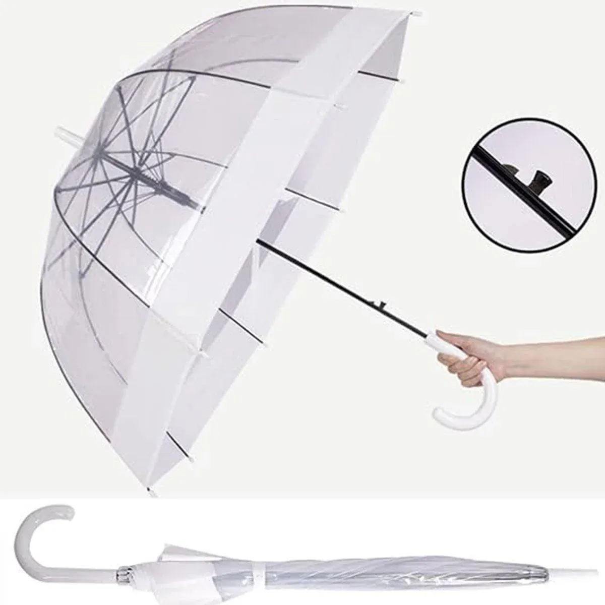 Clear Dome Umbrella Wedding Party Transparent Parasol Handle Waterproof Rain view 10