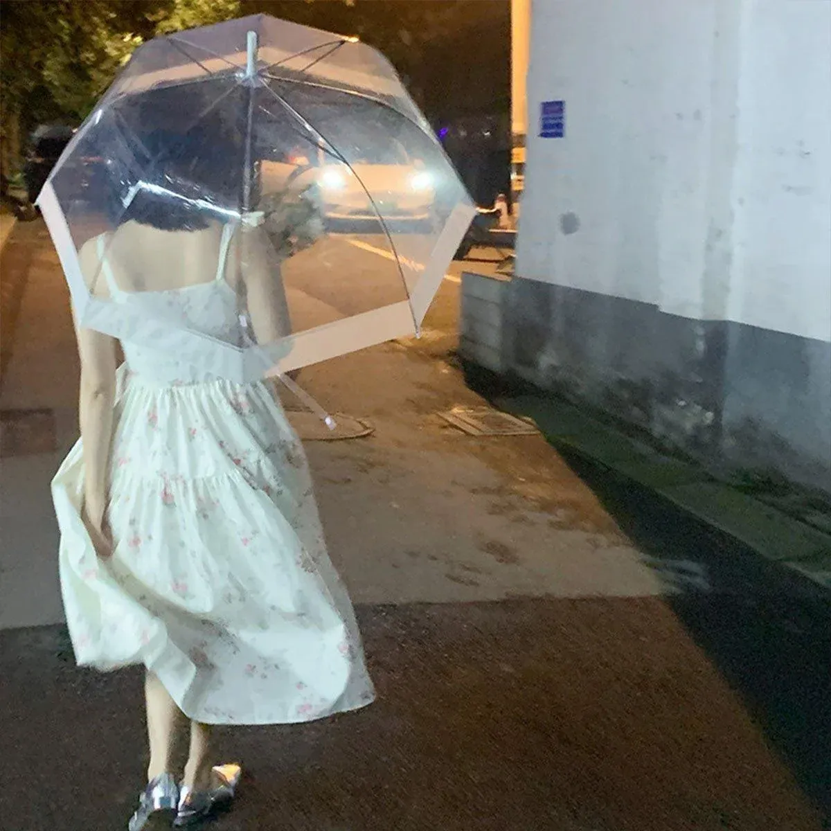 Clear Dome Umbrella Wedding Party Transparent Parasol Handle Waterproof Rain view 12