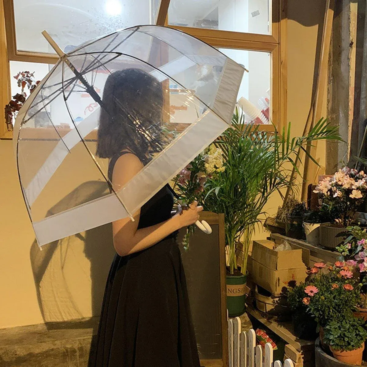 Clear Dome Umbrella Wedding Party Transparent Parasol Handle Waterproof Rain view 13