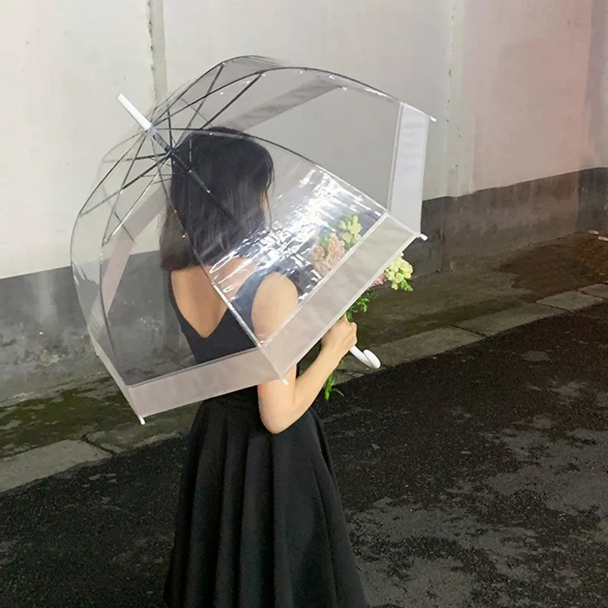 Clear Dome Umbrella Wedding Party Transparent Parasol Handle Waterproof Rain view 14