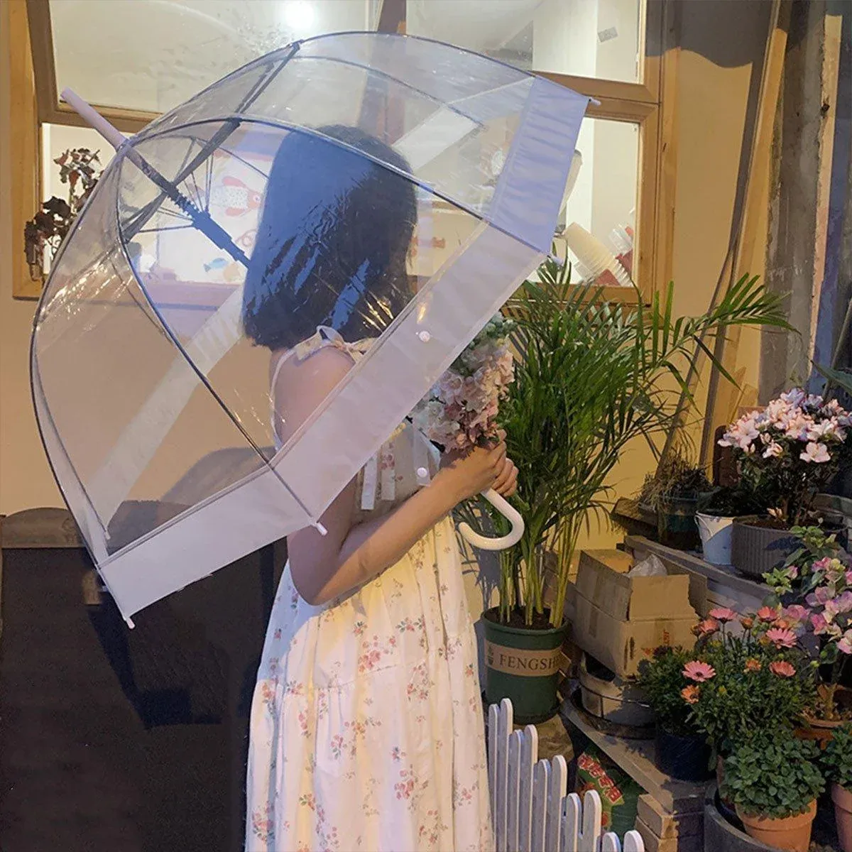 Clear Dome Umbrella Wedding Party Transparent Parasol Handle Waterproof Rain view 15