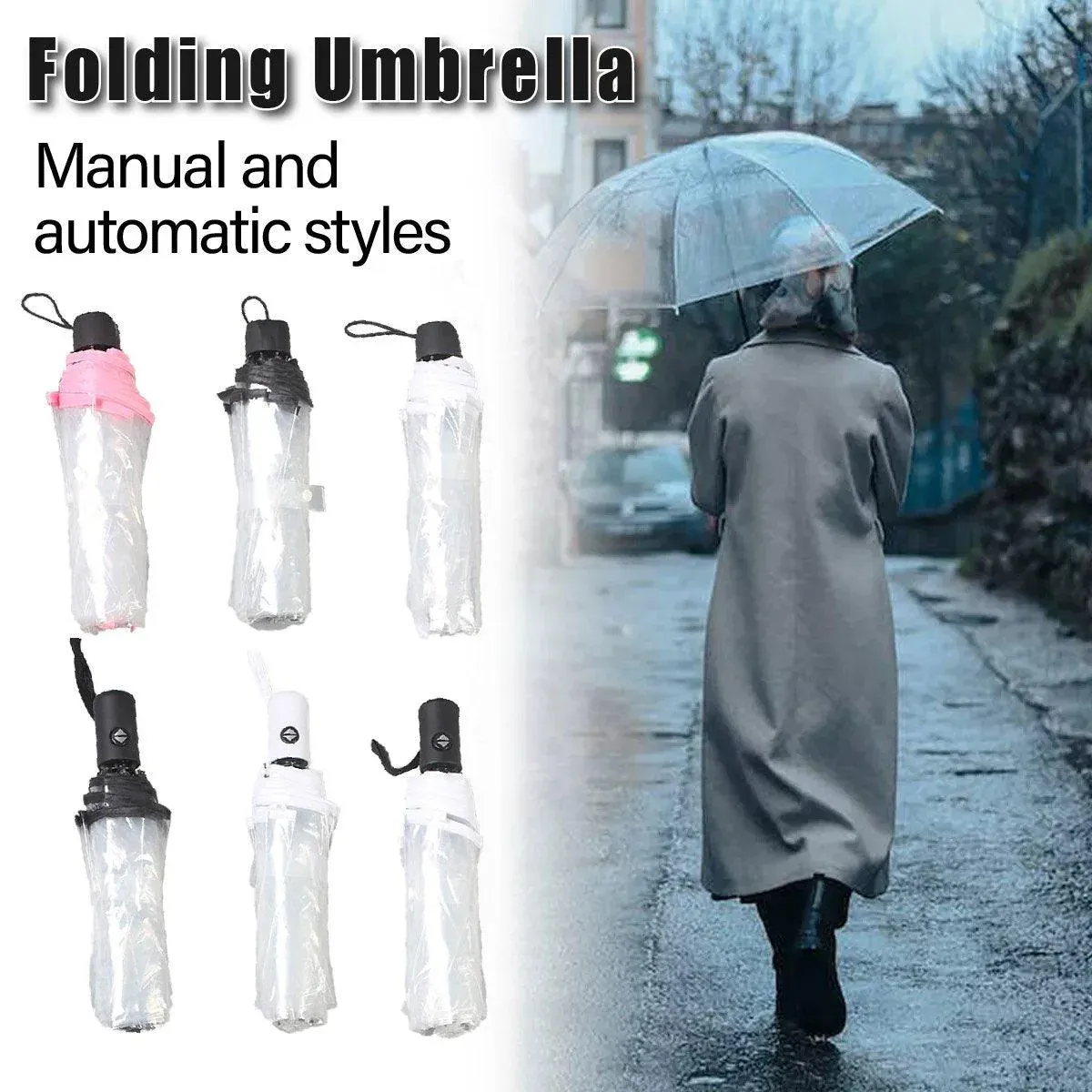 Transparent Folding Umbrella Compact Tri Fold Design Clear Rain Protection view 2