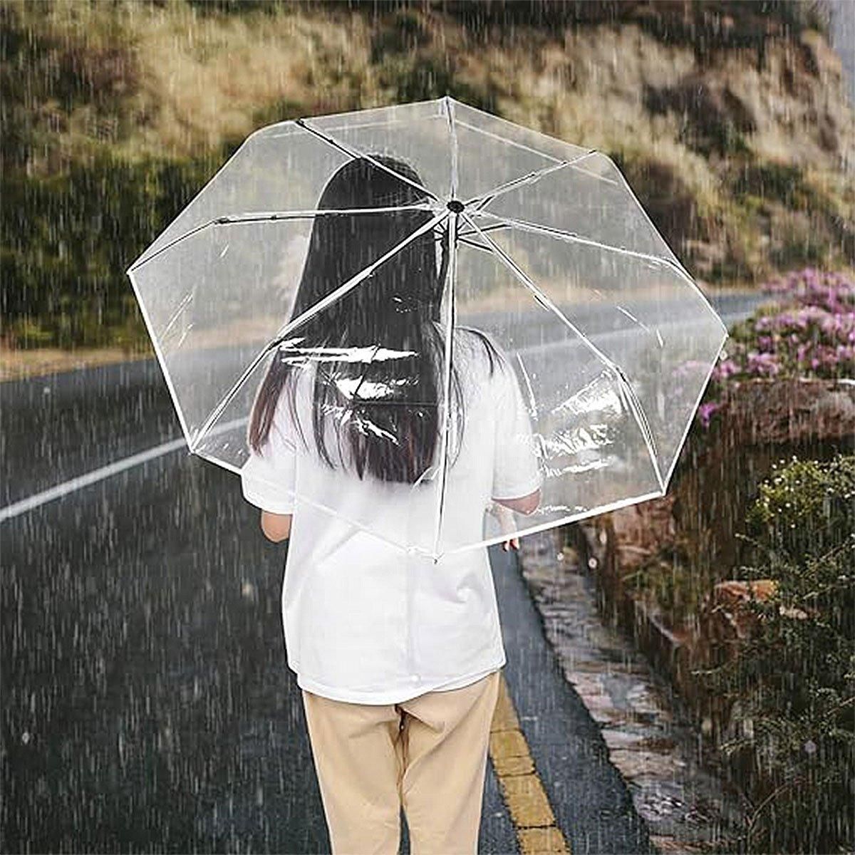Transparent Folding Umbrella Compact Tri Fold Design Clear Rain Protection view 7