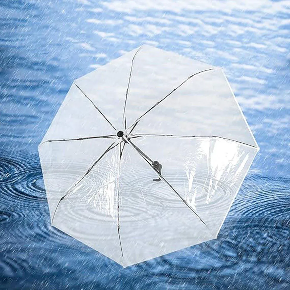 Transparent Folding Umbrella Compact Tri Fold Design Clear Rain Protection view 11