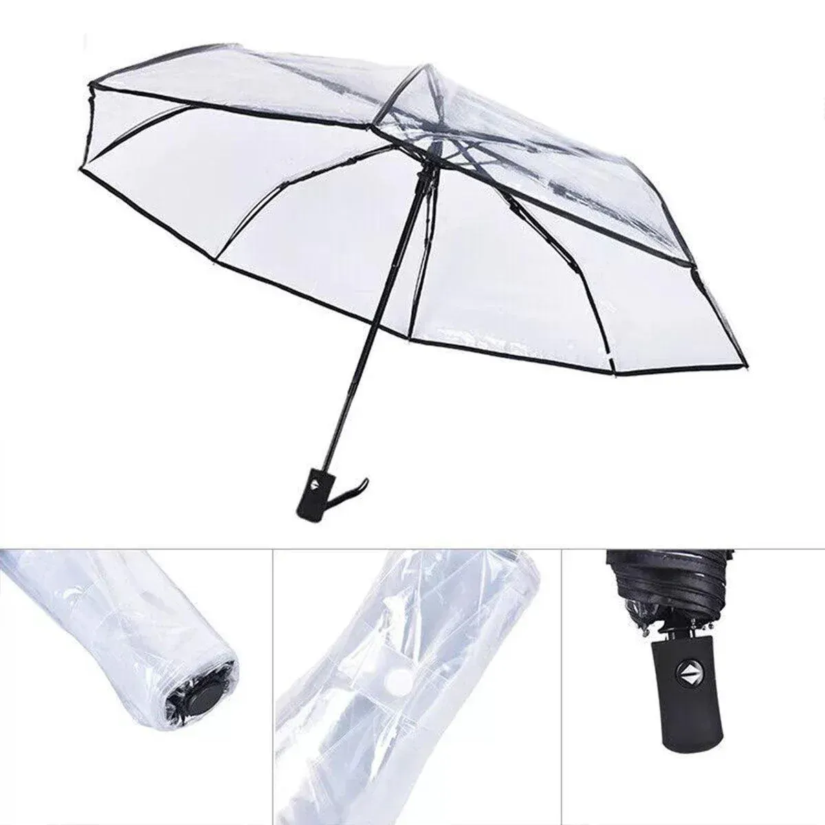 Transparent Folding Umbrella Compact Tri Fold Design Clear Rain Protection view 12