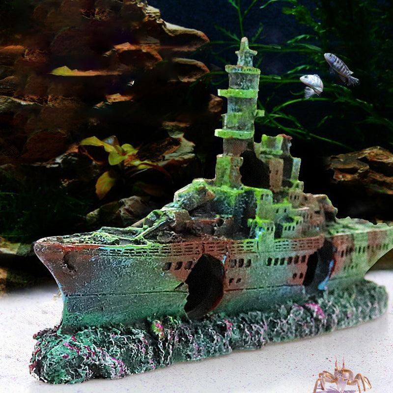 Aquarium Shipwreck Ship Fish Tank Resin Sunken Ship Fishing Hiding Pot Decor view 6