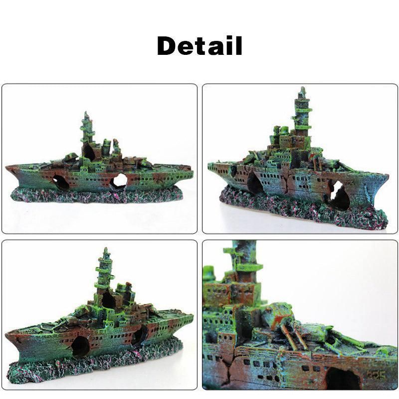 Aquarium Shipwreck Ship Fish Tank Resin Sunken Ship Fishing Hiding Pot Decor view 10