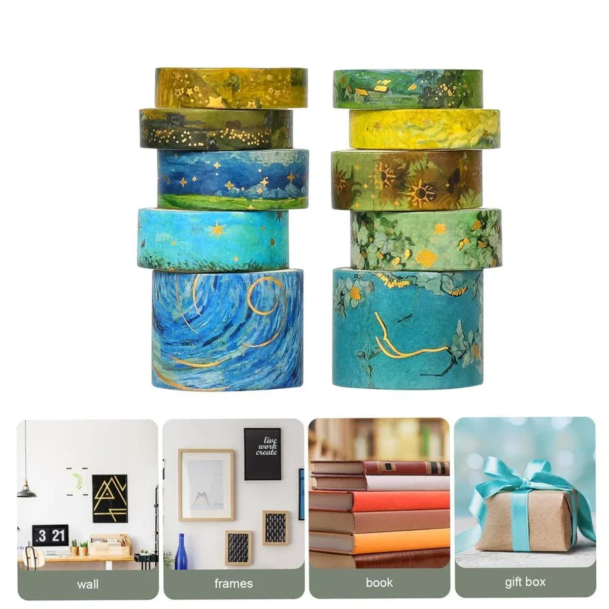 Gold Foil Washi Tape Set Decorative Craft Tape for Gift Wrapping Scrapbooking view 10