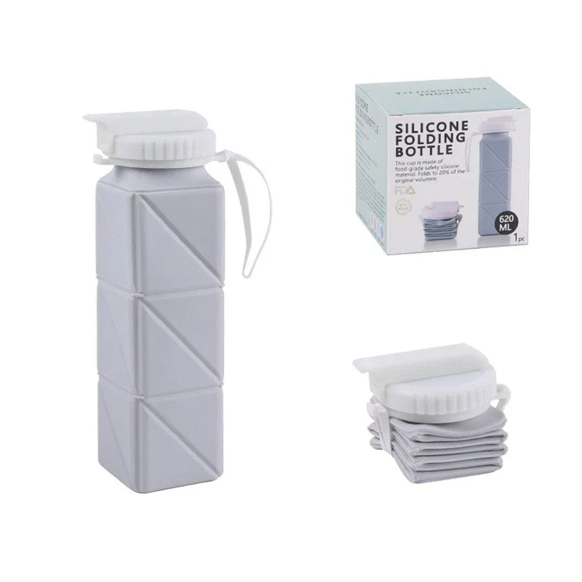 620ml Silicone Folding Water Bottle Food Grade Outdoor Sports Kettle High Temp — image 1