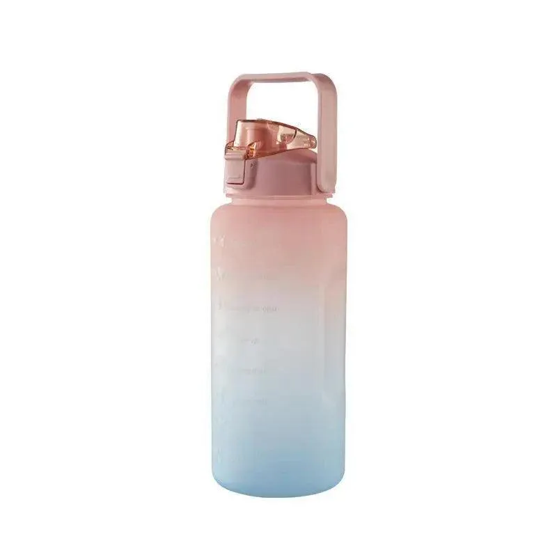 2L Large Water Bottle Straw Time Gradient Cup Fitness Jugs Sport Gym Training — image 1