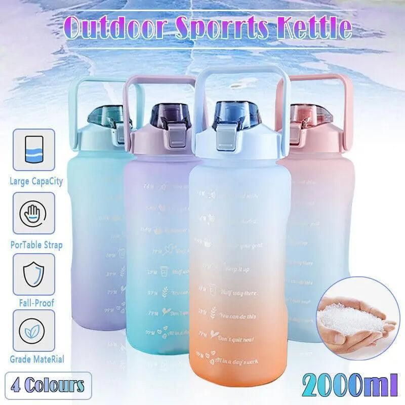 2L Large Water Bottle Straw Time Gradient Cup Fitness Jugs Sport Gym Training view 2