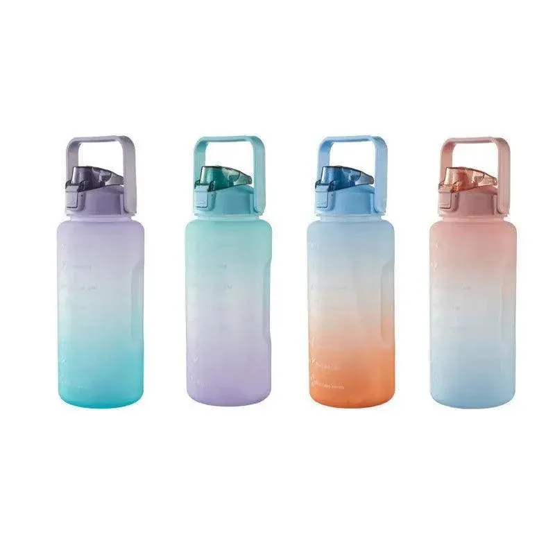 2L Large Water Bottle Straw Time Gradient Cup Fitness Jugs Sport Gym Training view 3